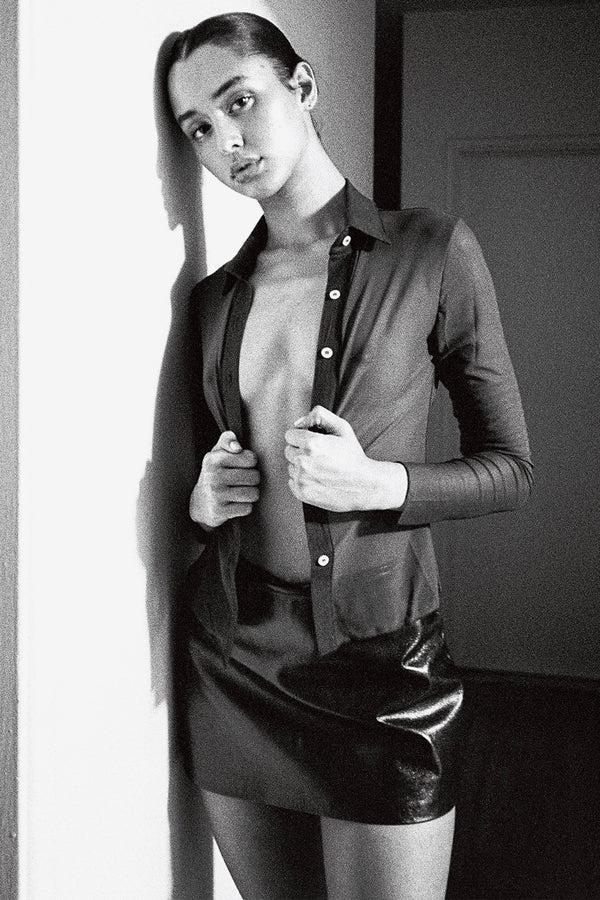 los angeles apparel Micro Mesh Long Sleeve Button Up