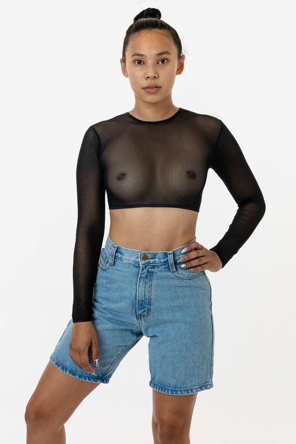 los angeles apparel Micro Mesh Long Sleeve Crop Top