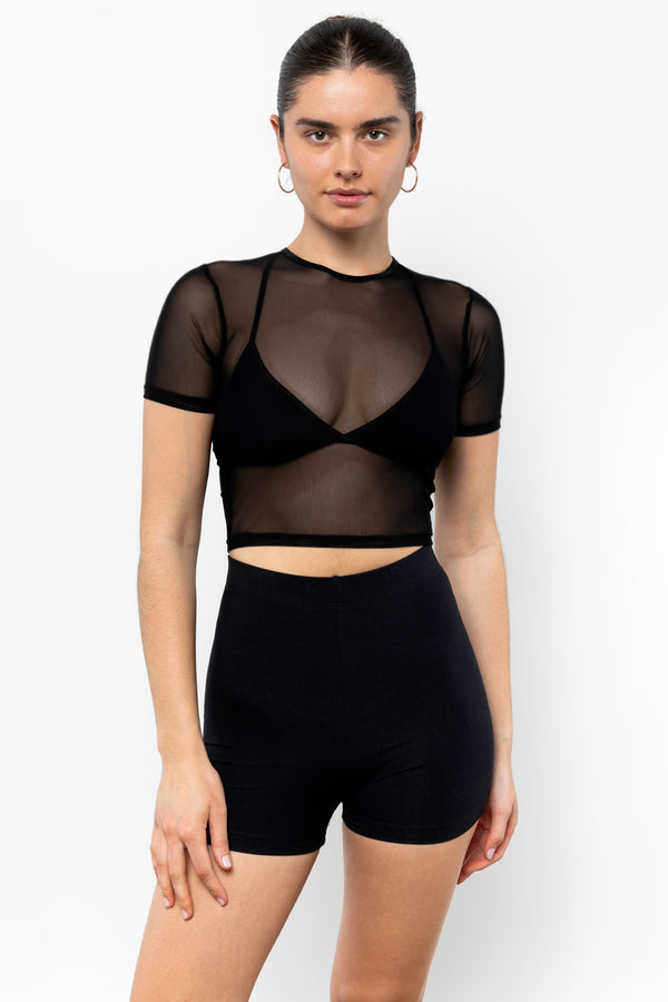 los angeles apparel Micromesh Short Sleeve Crop Top Tee Shirt