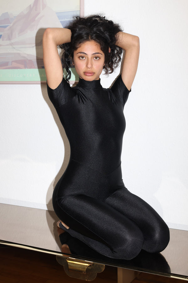 Los Angeles Apparel Nylon Tricot Short Sleeve Mockneck Unitard
