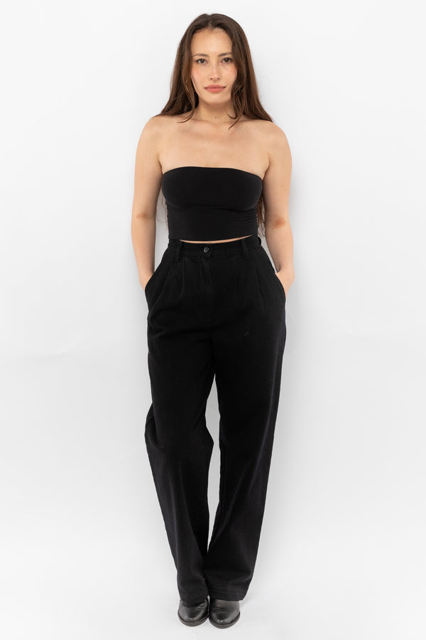 Los Angeles Apparel Pleated Denim Straight Leg Pant