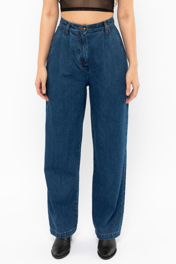 los angeles apparel Pleated Denim Straight Leg Pant