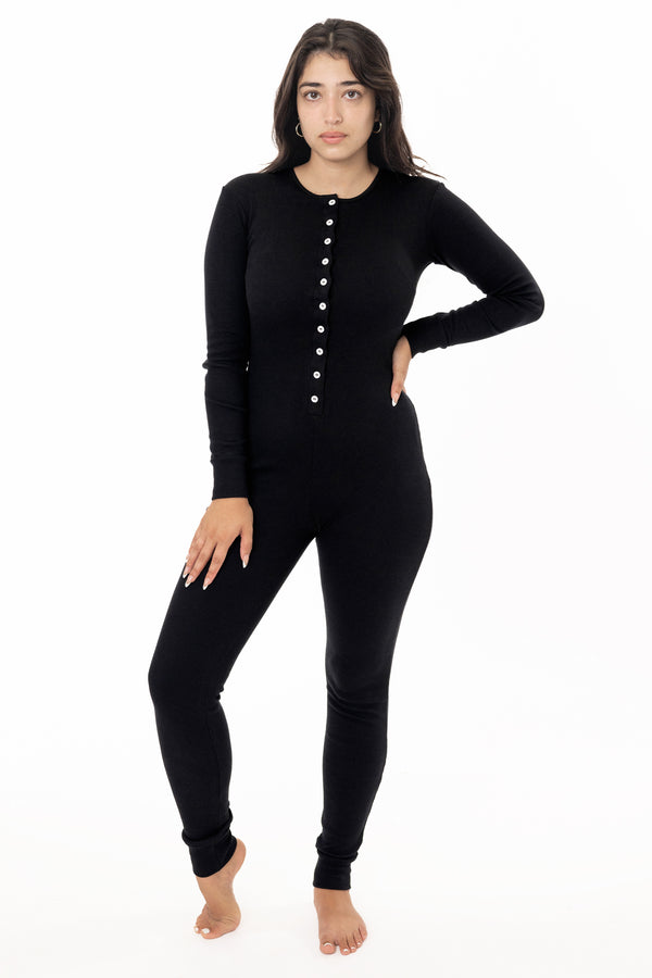 los angeles apparel Poly Cotton Rib Henley One Piece