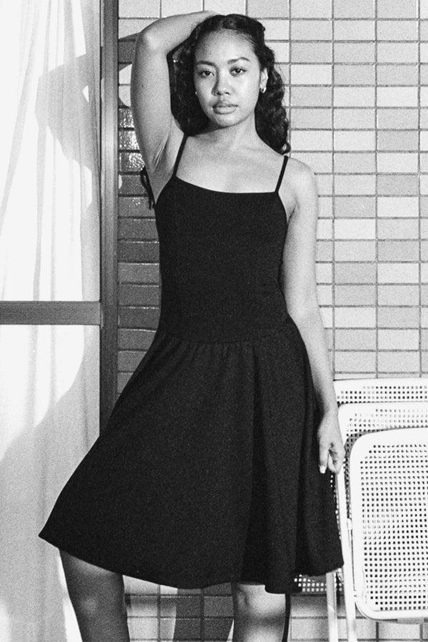 Los Angeles Apparel Ponte Mid-Length Drop Waist Spaghetti Dress