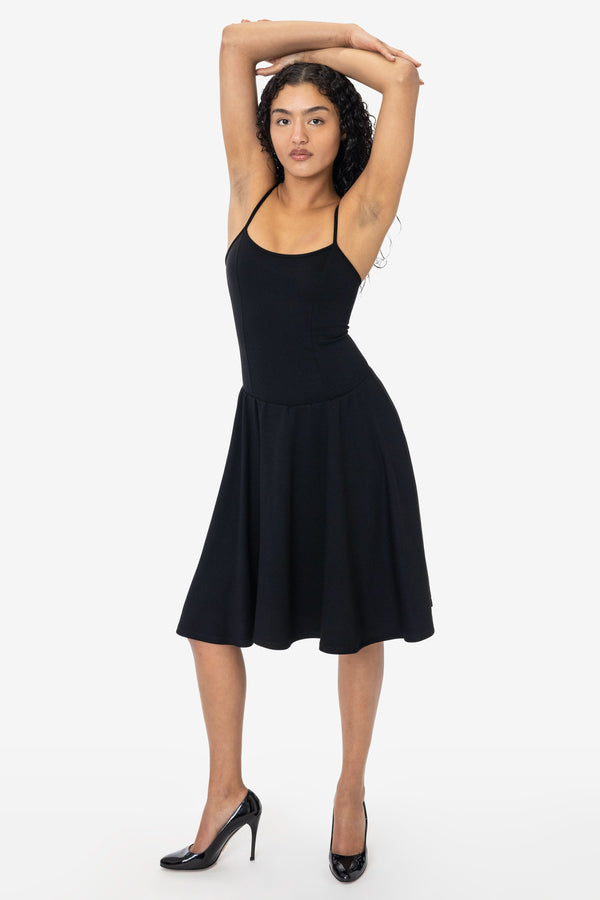 los angeles apparel Ponte Mid-Length Drop Waist Spaghetti Dress