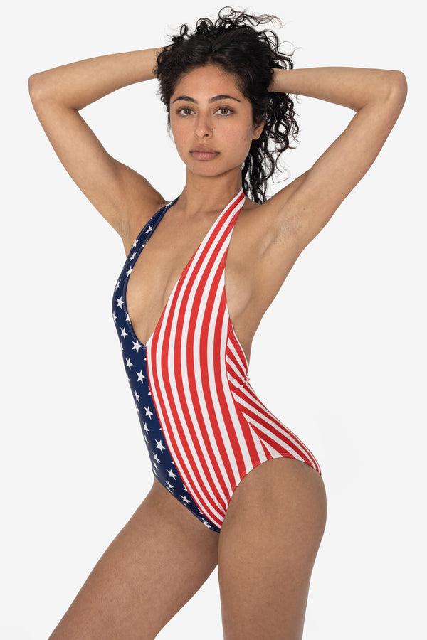 Los Angeles Apparel Printed 2-Tone Halter One Piece