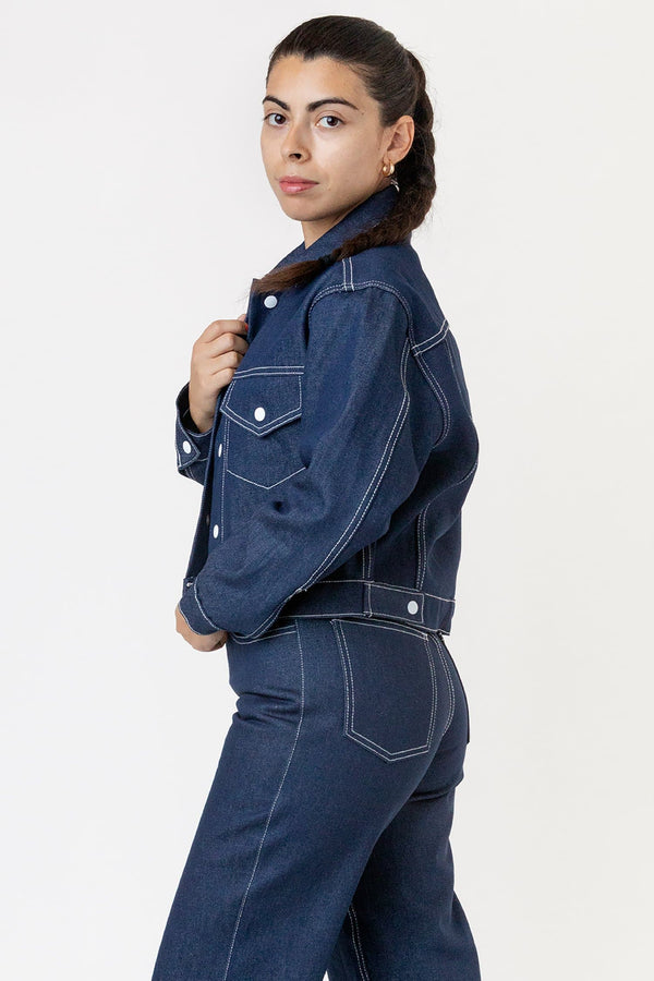 Los Angeles Apparel Raw Indigo Cropped Denim Jacket