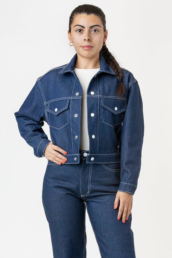 los angeles apparel Raw Indigo Cropped Denim Jacket
