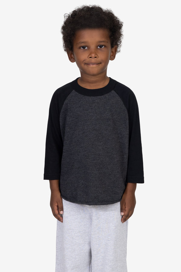 los angeles apparel Toddler 3/4 Sleeve Poly Cotton Raglan