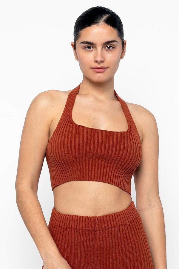 los angeles apparel Ultra Heavy Knit Ribbed Halter Top