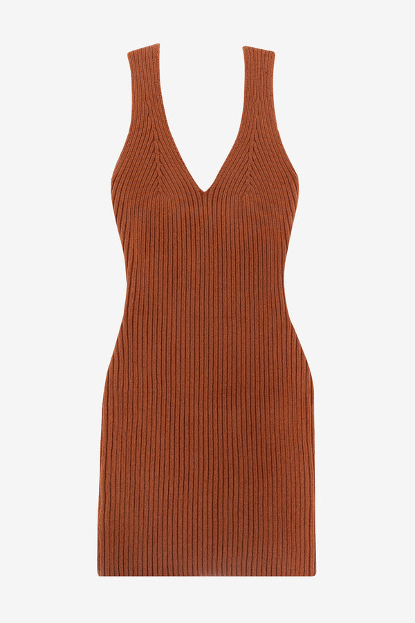 Los Angeles Apparel Ultra Heavy Knit Ribbed V Neck Dress