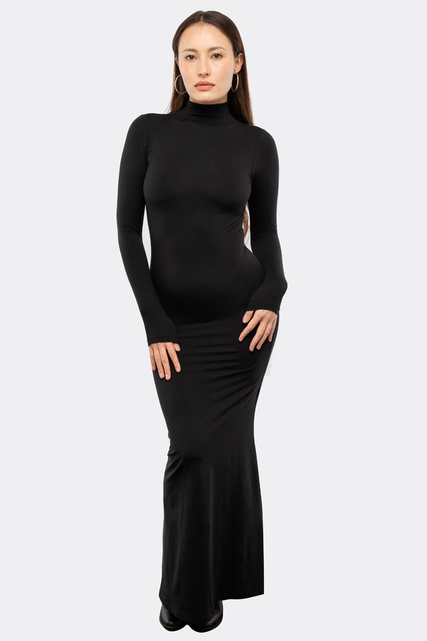 los angeles apparel UPF40 Performance Jersey Mock Neck Maxi Dress