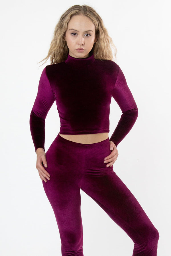 Los Angeles Apparel Velvet Fitted Mid-Length Mockneck Top