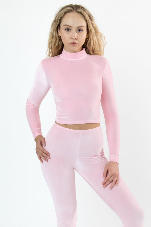 Los Angeles Apparel Velvet Fitted Mid-Length Mockneck Top