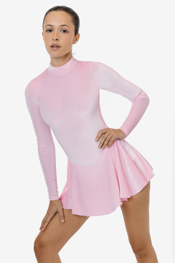 Los Angeles Apparel Velvet Long Sleeve Mockneck Skirted Leotard