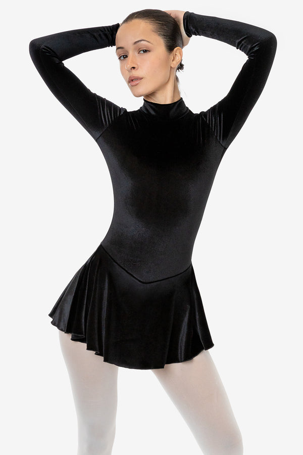 los angeles apparel Velvet Long Sleeve Mockneck Skirted Leotard