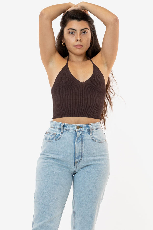 los angeles apparel Viscose Nylon Cropped V-Neck Halter Top