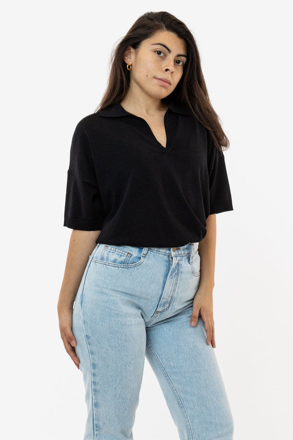 los angeles apparel Viscose Nylon Oversized Knit Polo