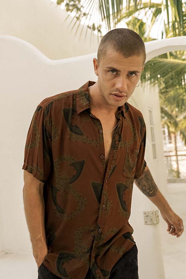 Lost In Paradise Aloha Fin Shirt Brown