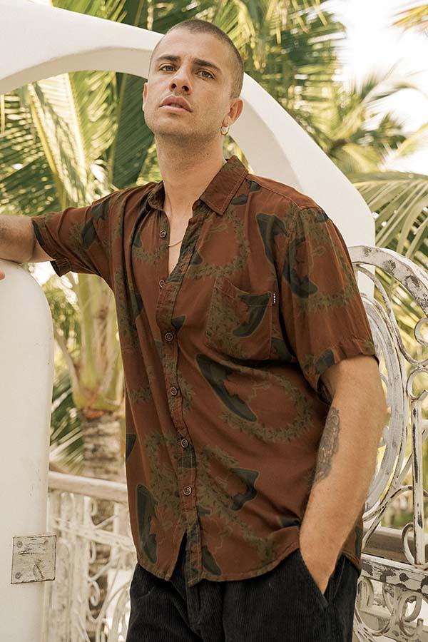 lost in paradise Aloha Fin Shirt Brown