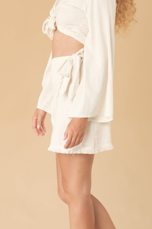 Lost In Paradise Fray Wrap Skirt Cream