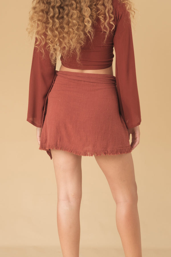 Lost In Paradise Fray Wrap Skirt Red