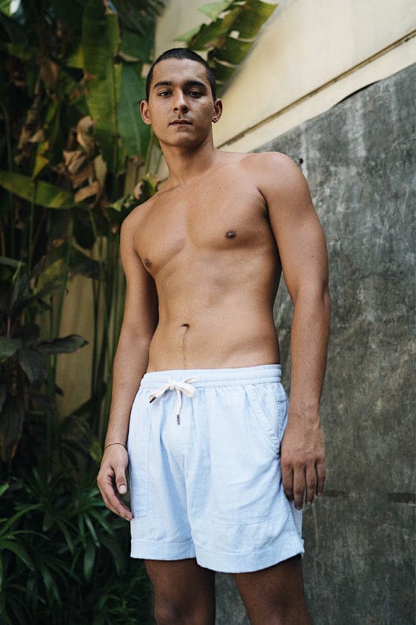 Lost In Paradise Get Shorty Linen Blue