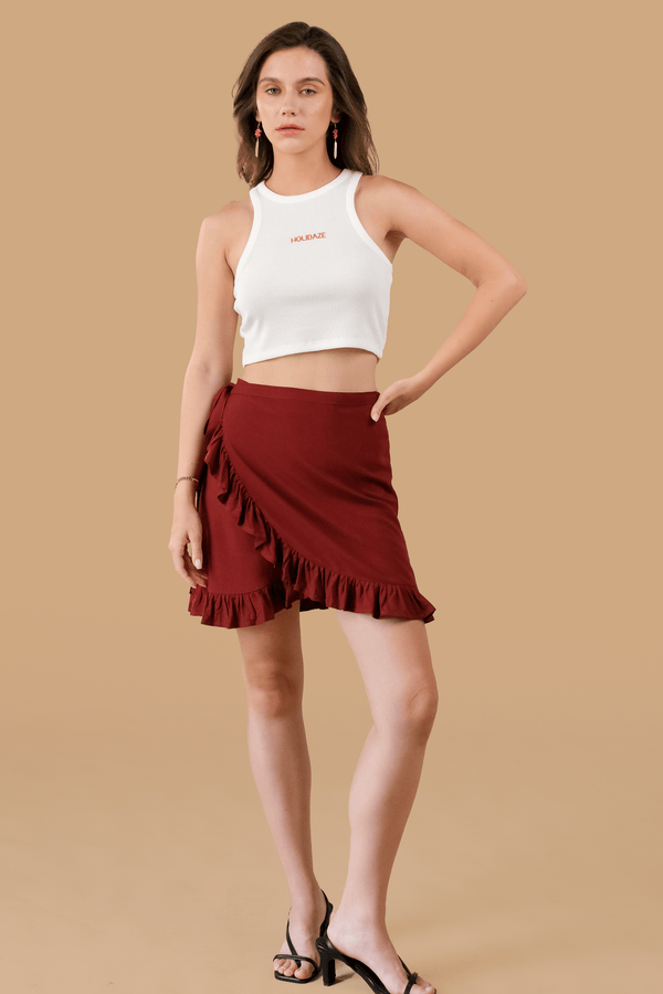 Lost In Paradise Gianna Wrap Skirt Red