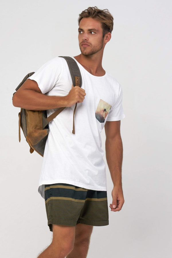 Lost In Paradise Surfing Pocket Tee White