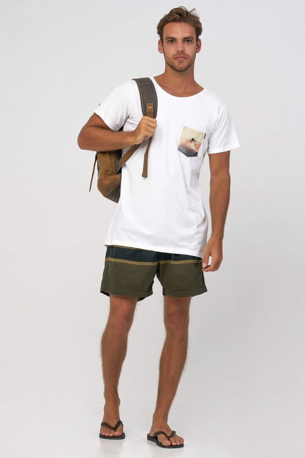 Lost In Paradise Surfing Pocket Tee White