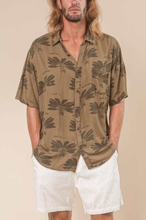 lost in paradise Traveller Palm Shirt Light Brown