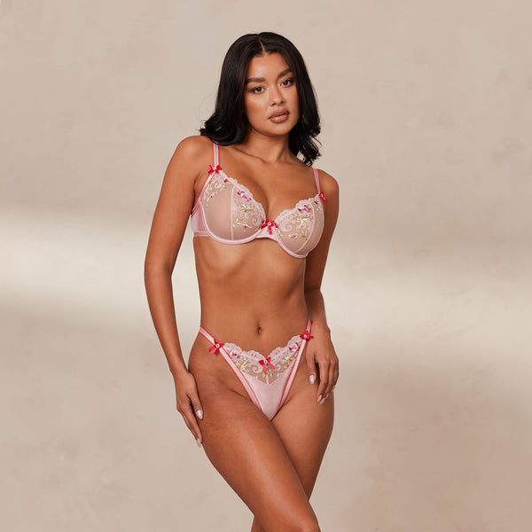 Lounge Underwear Bloom Embroidered Balcony Bra - Pink