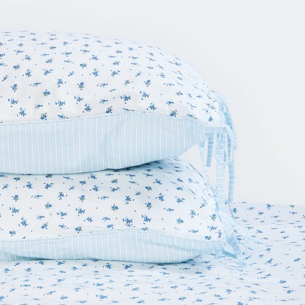 lounge underwear Bloom & Stripe Reversible Pillowcases (2-Pack) - Blue Floral Print