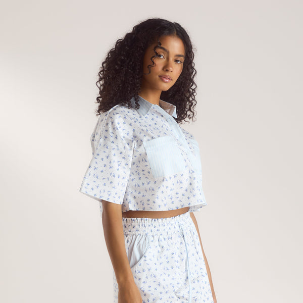 Lounge Underwear Bloom & Stripe Short-Sleeved Pyjama Shirt - Blue