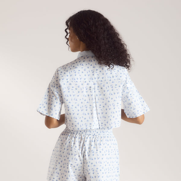 lounge underwear Bloom & Stripe Short-Sleeved Pyjama Shirt - Blue