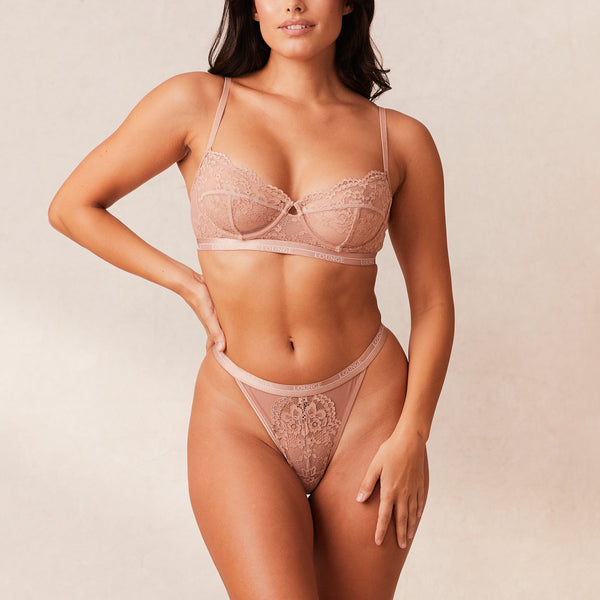 Lounge Underwear Blossom Balcony Bra & Thong Set - Dusty Rose