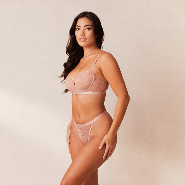 Lounge Underwear Blossom Balcony Bra & Thong Set - Dusty Rose