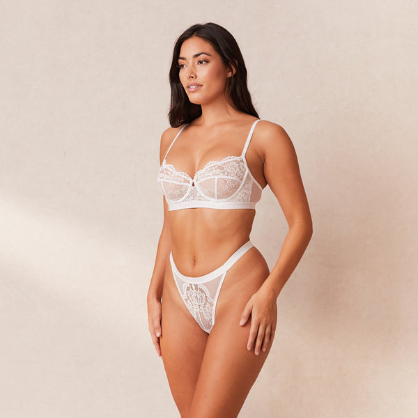 Lounge Underwear Blossom Balcony Bra & Thong Set - White