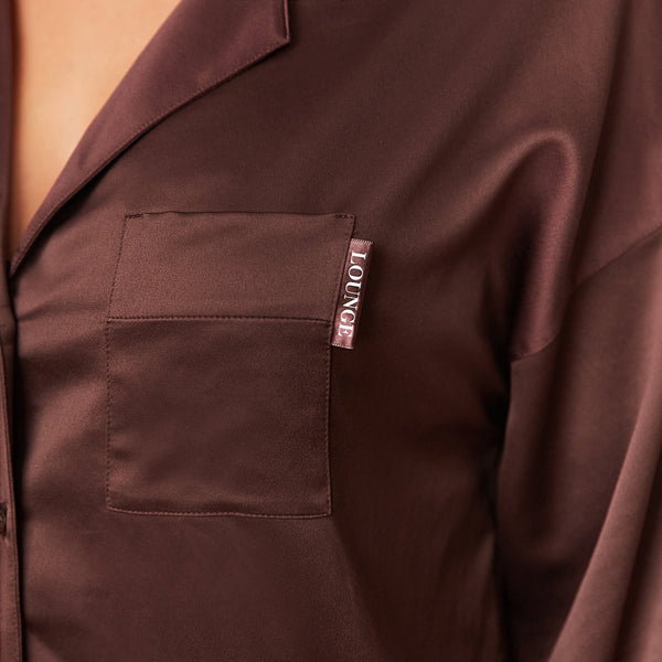 Lounge Underwear Classic Satin Pyjama Shirt - Chocolate