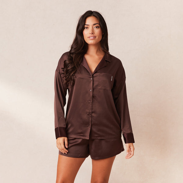 Lounge Underwear Classic Satin Pyjama Shorts - Chocolate
