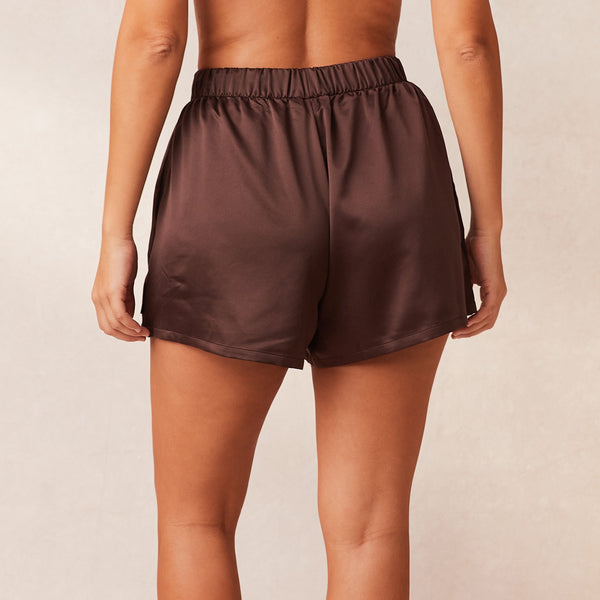 lounge underwear Classic Satin Pyjama Shorts - Chocolate