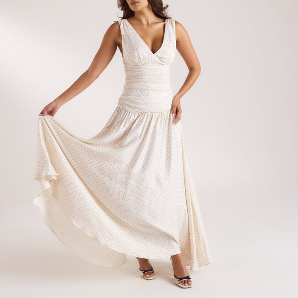 Lounge Underwear Cupro Blend Maxi Dress - White Polka Dot