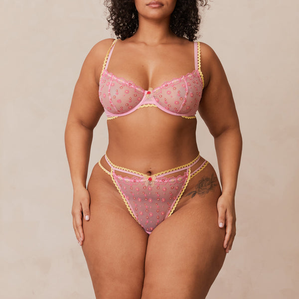 Lounge Underwear Daisy Embroidered Balcony Bra - Pink