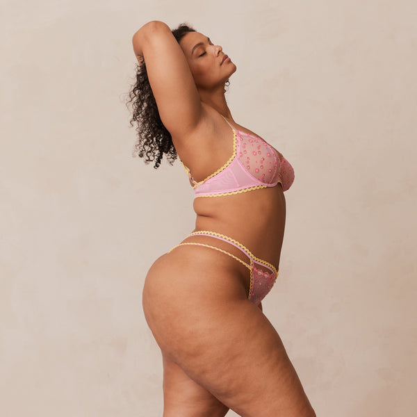 Lounge Underwear Daisy Embroidered Balcony Bra - Pink
