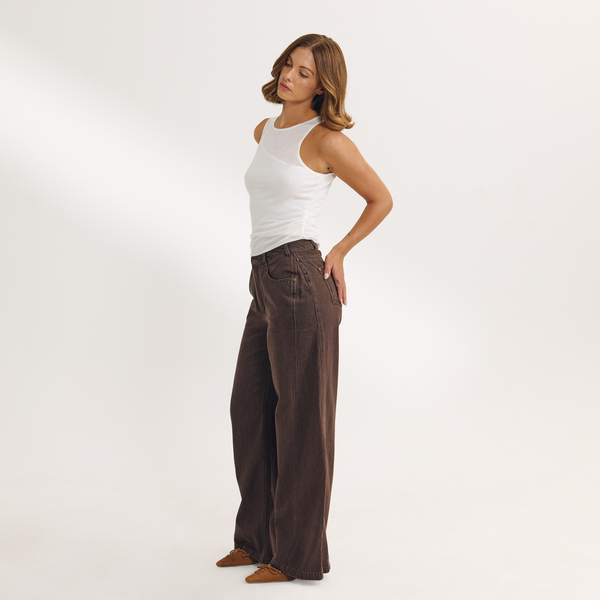 lounge underwear Dipped-Waist Wide-Leg Jeans - Espresso