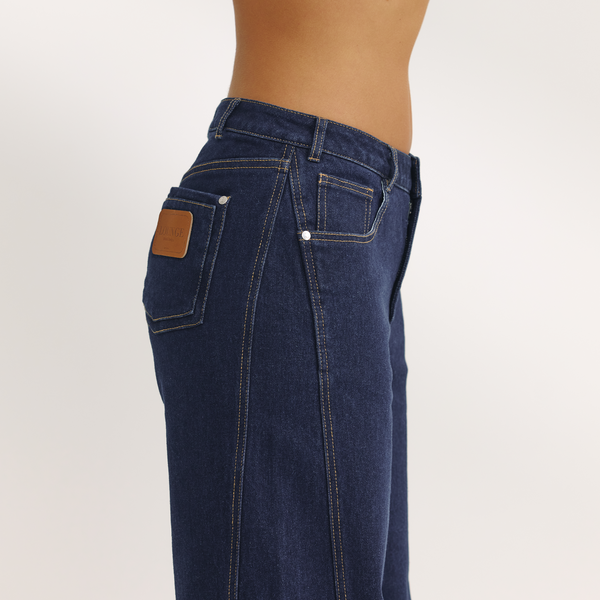 Lounge Underwear Dipped-Waist Wide-Leg Jeans - Indigo Blue