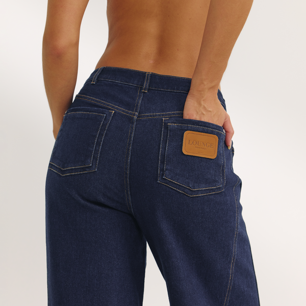 Lounge Underwear Dipped-Waist Wide-Leg Jeans - Indigo Blue