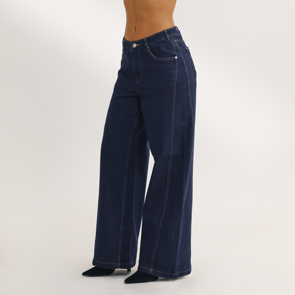 Lounge Underwear Dipped-Waist Wide-Leg Jeans - Indigo Blue