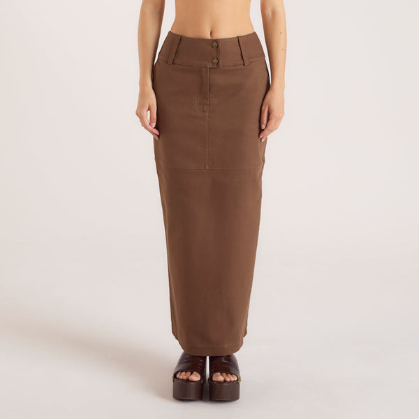 Lounge Underwear Double Button Woven Maxi Skirt - Chocolate