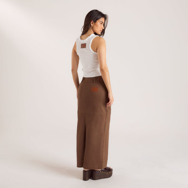 Lounge Underwear Double Button Woven Maxi Skirt - Chocolate